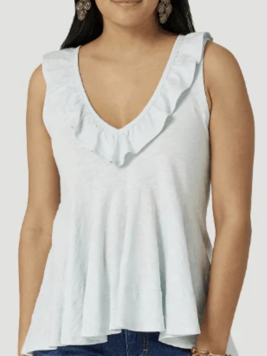 Wrangler Tops - Wrangler Light Blue Ruffle V-Neck Tank